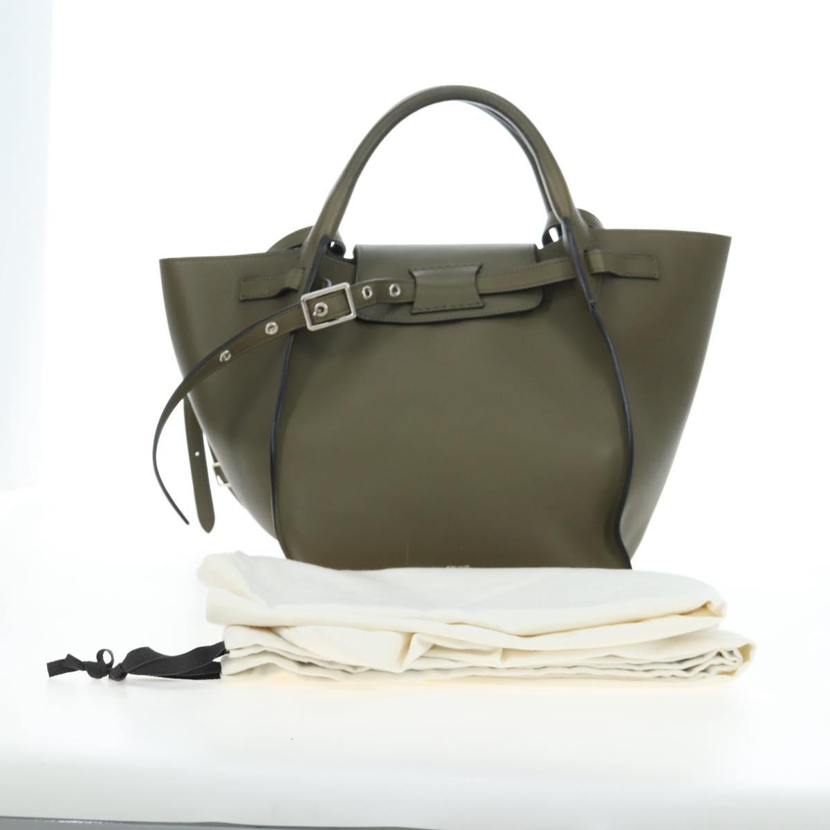 CELINE Big Bag Small Hand Bag Leather Khaki Silver Auth am12347M