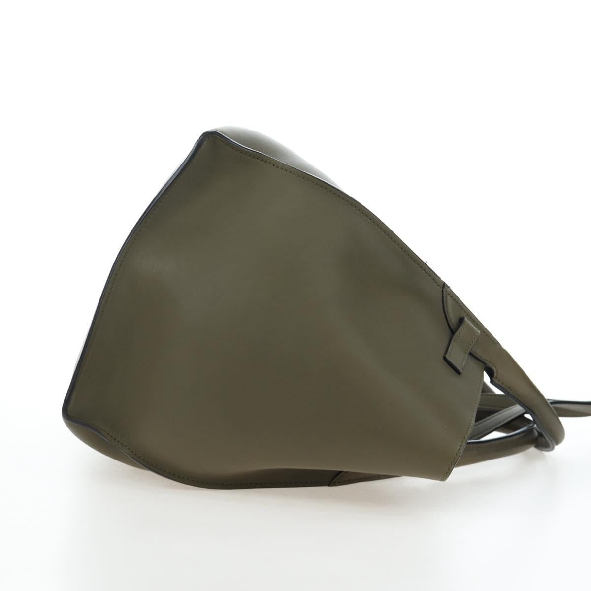 CELINE Big Bag Small Hand Bag Leather Khaki Silver Auth am12347M