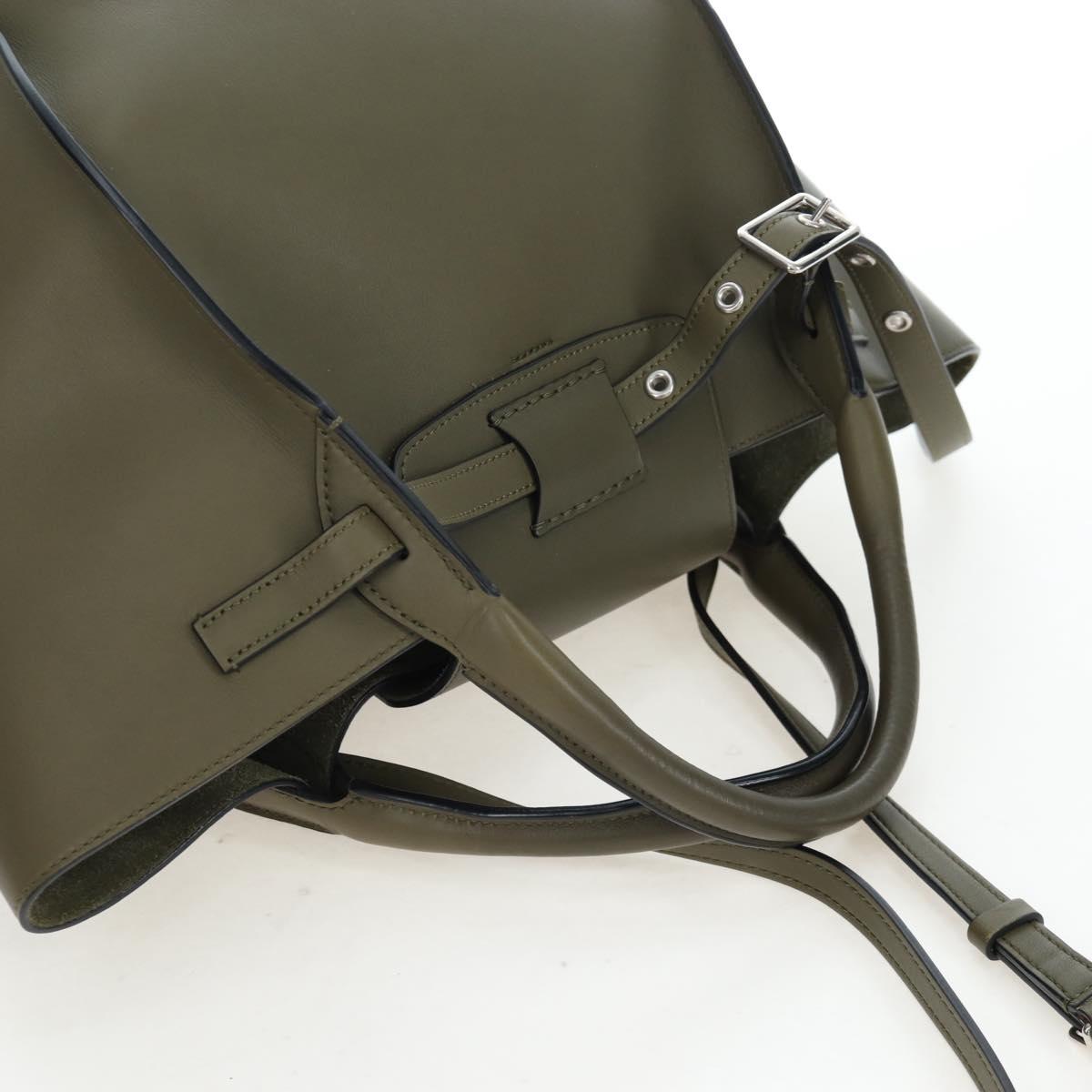 CELINE Big Bag Small Hand Bag Leather Khaki Silver Auth am12347M