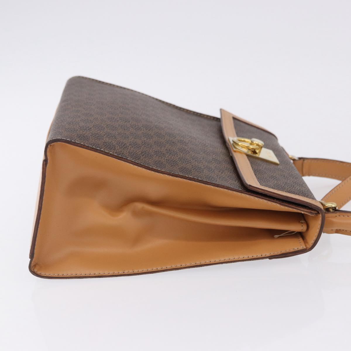 CELINE Macadam Canvas Circle Hand Bag PVC Leather Brown Gold Auth am12348V