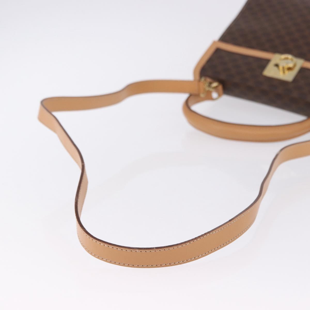 CELINE Macadam Canvas Circle Hand Bag PVC Leather Brown Gold Auth am12348V