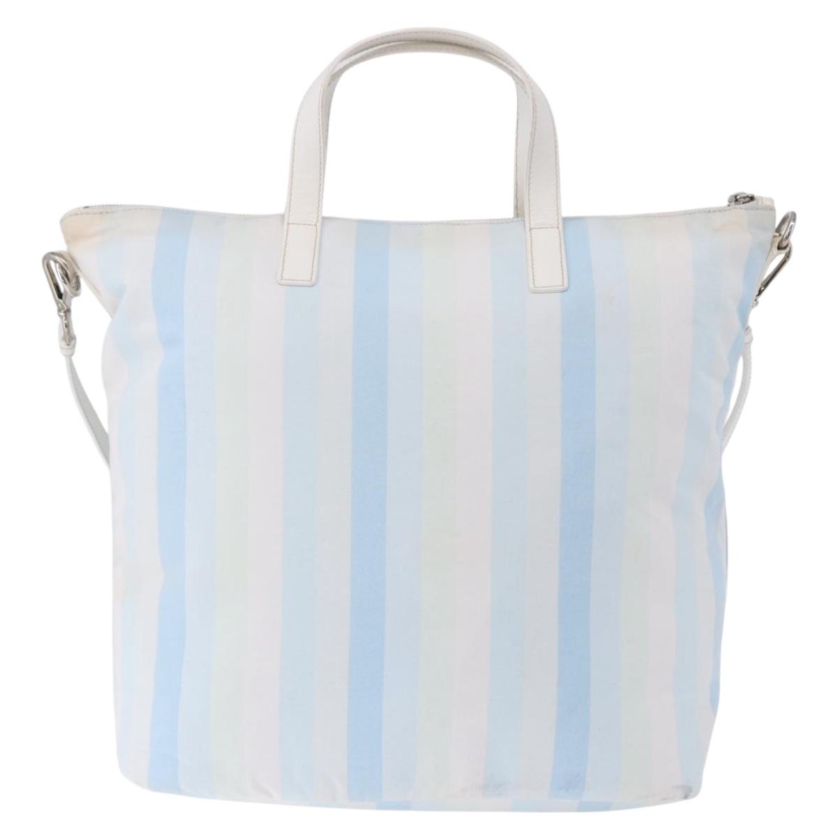 PRADA Tote Bag Canvas 2way Light Blue Silver B2052G Auth am12349A