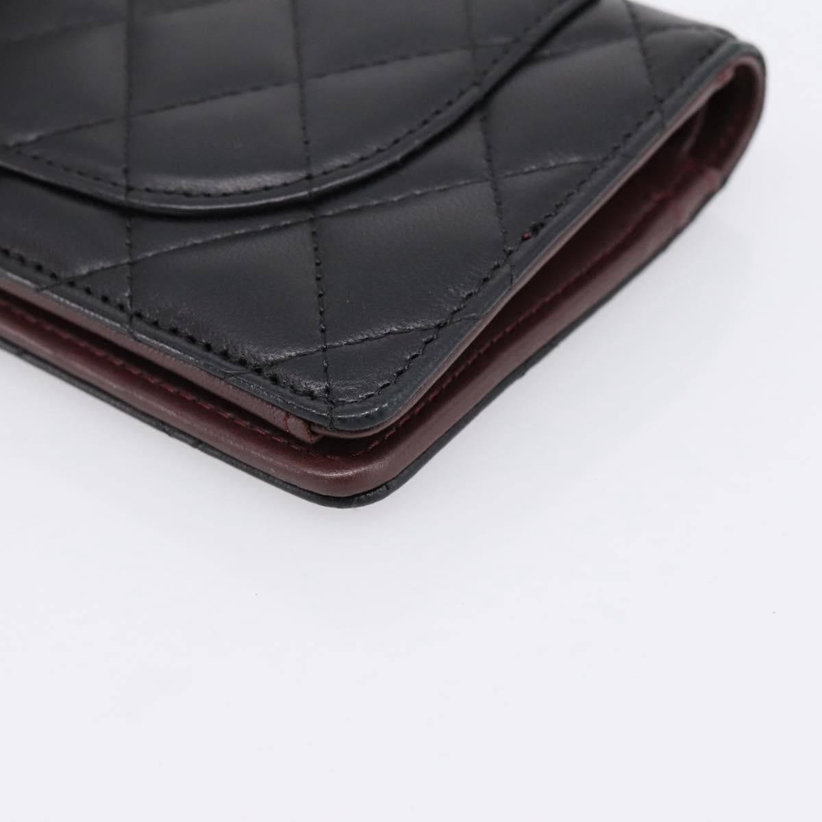 CHANEL Matelasse Long Wallet Lamb Skin Black CC Auth am12350M