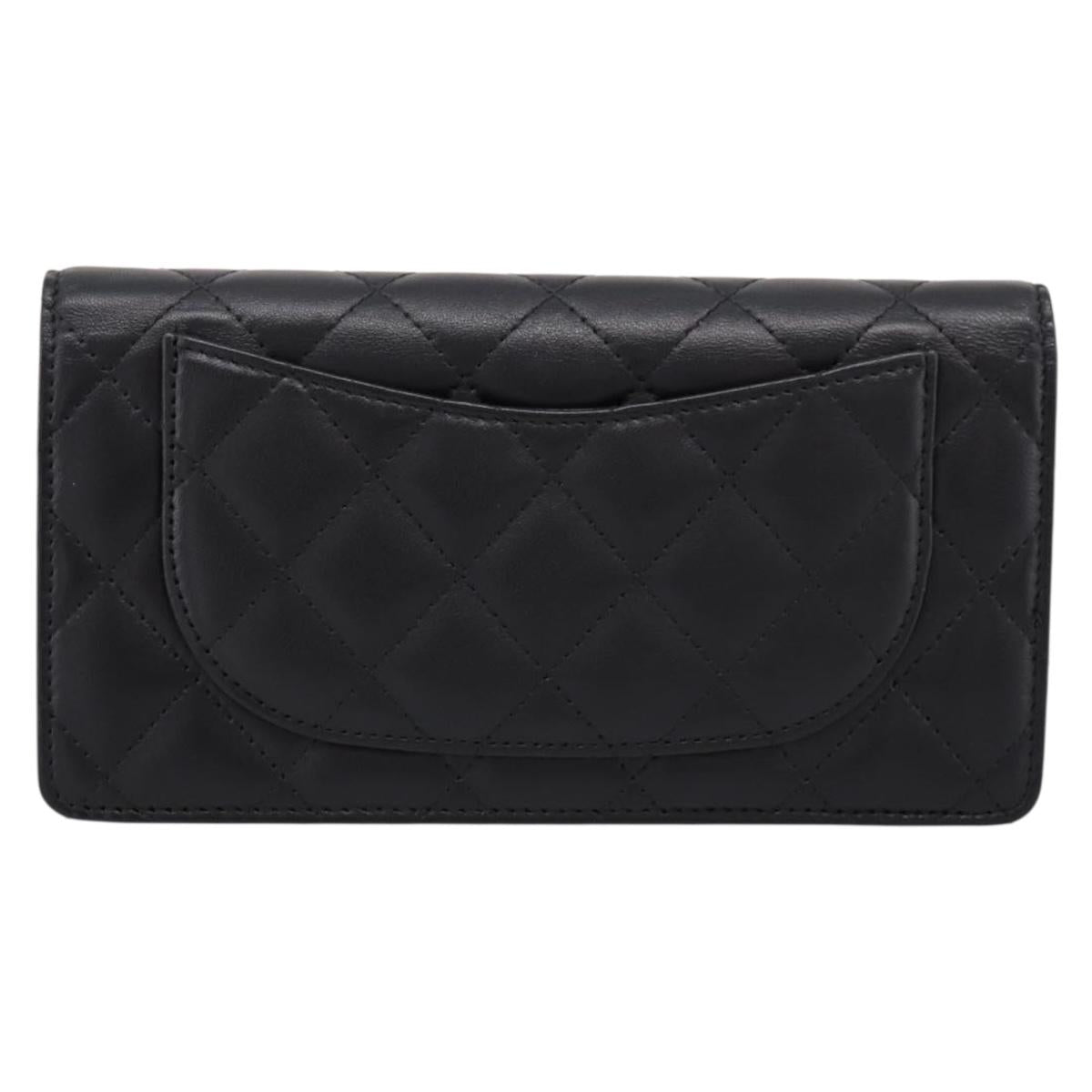 CHANEL Matelasse Long Wallet Lamb Skin Black CC Auth am12350M