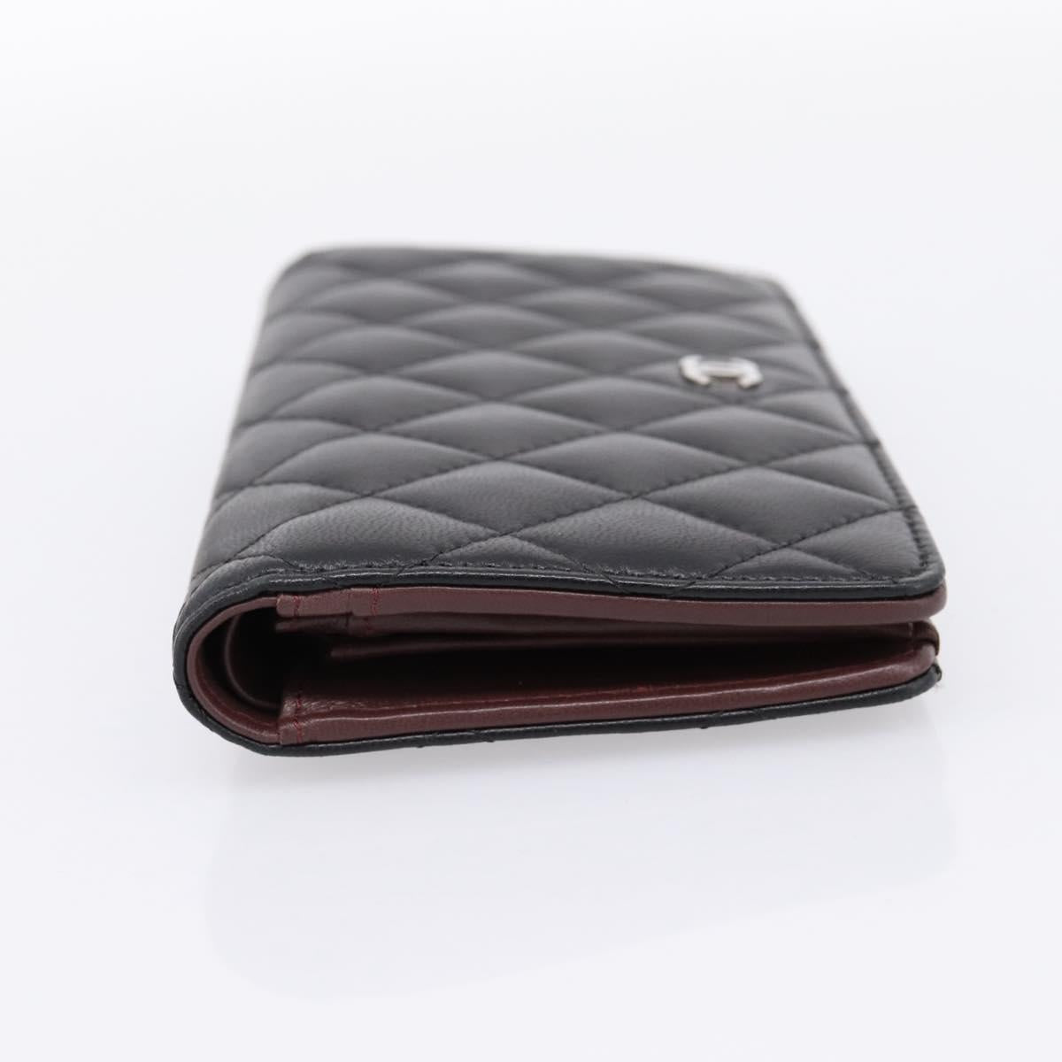 CHANEL Matelasse Long Wallet Lamb Skin Black CC Auth am12350M