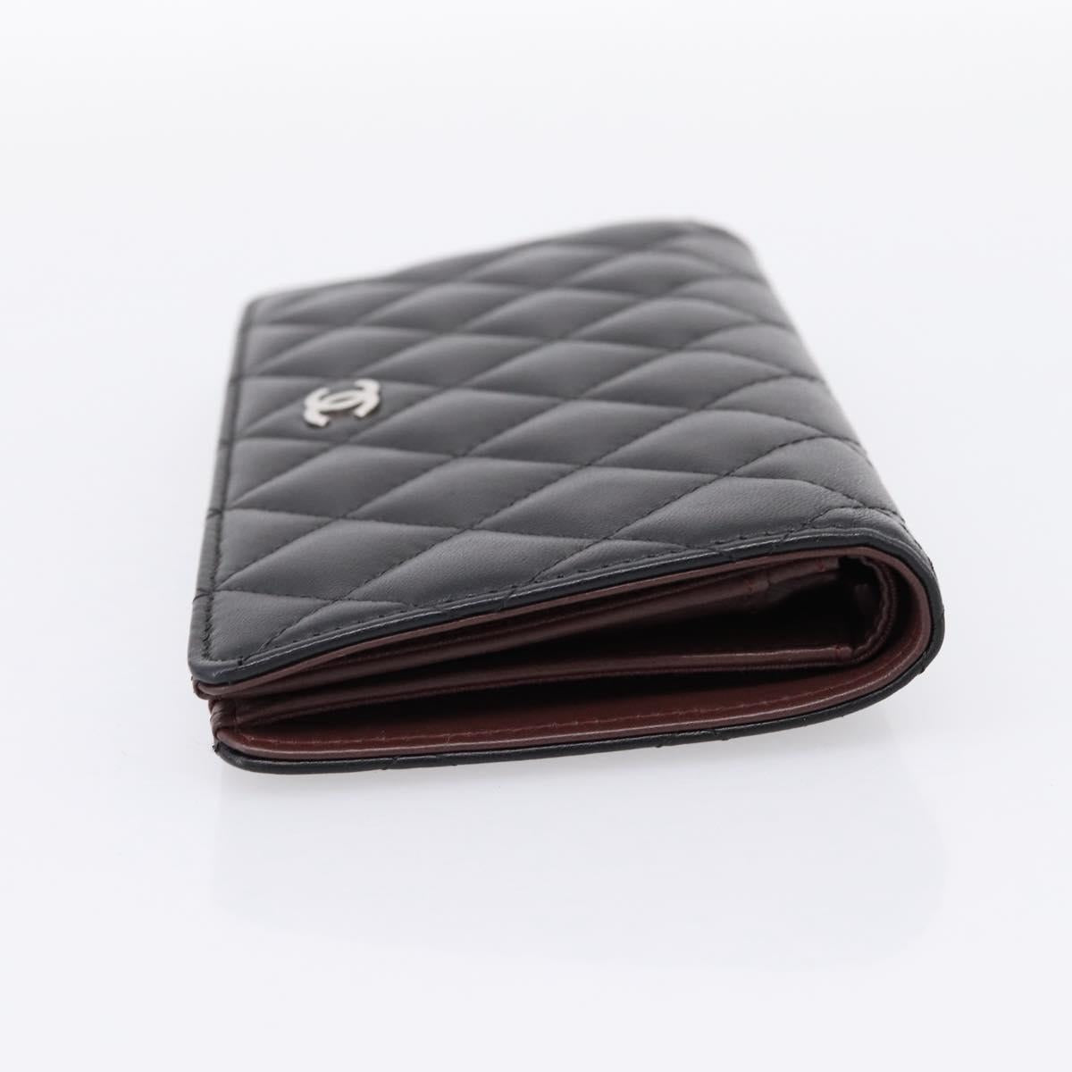 CHANEL Matelasse Long Wallet Lamb Skin Black CC Auth am12350M