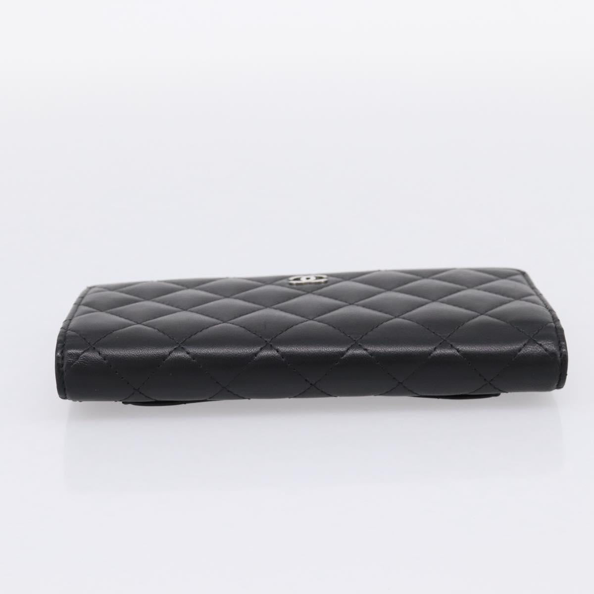 CHANEL Matelasse Long Wallet Lamb Skin Black CC Auth am12350M