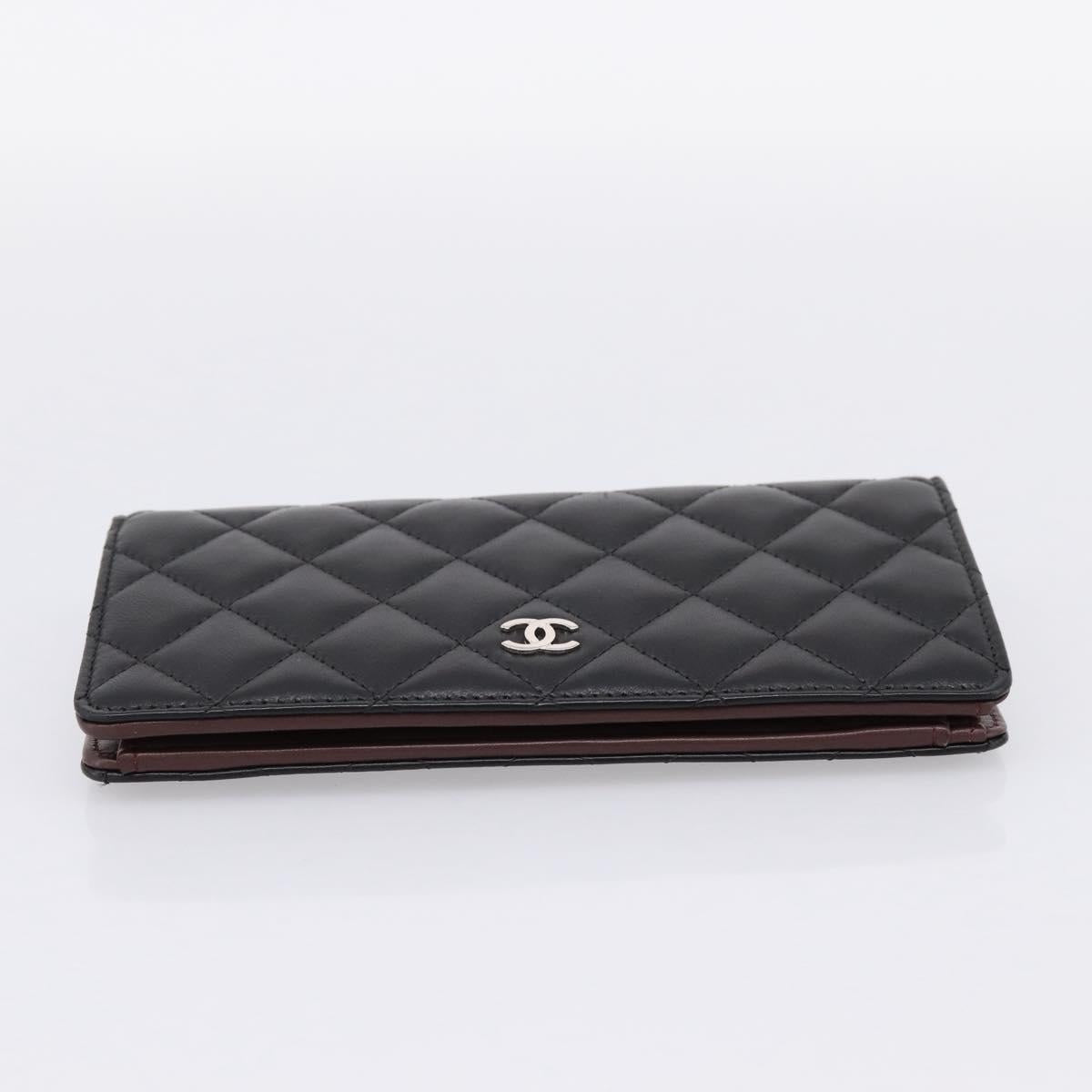 CHANEL Matelasse Long Wallet Lamb Skin Black CC Auth am12350M