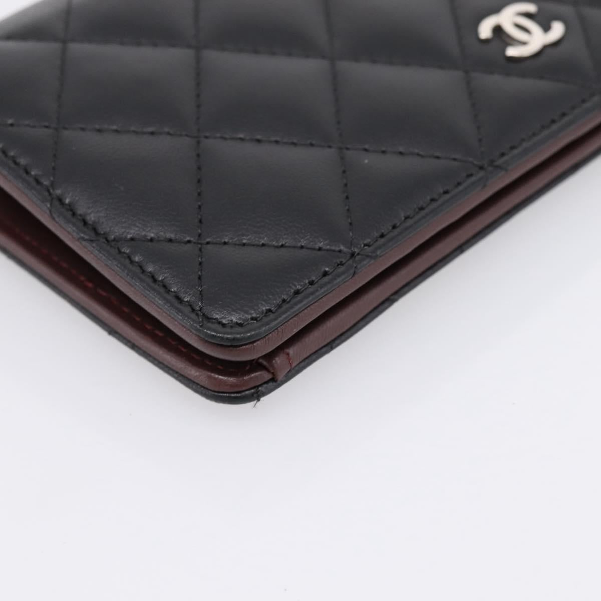 CHANEL Matelasse Long Wallet Lamb Skin Black CC Auth am12350M