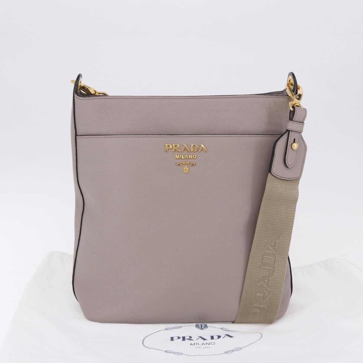 PRADA Shoulder Bag Taurillon Leather Gray Gold 1BE066 Auth am12351SAM