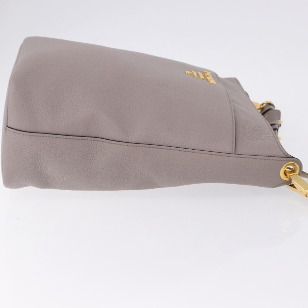 PRADA Shoulder Bag Taurillon Leather Gray Gold 1BE066 Auth am12351SAM