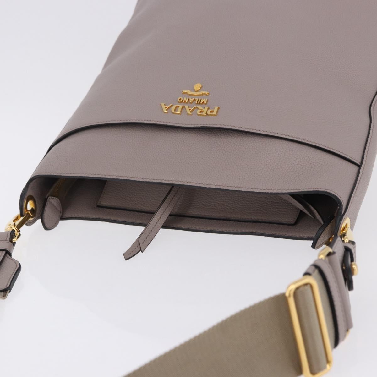 PRADA Shoulder Bag Taurillon Leather Gray Gold 1BE066 Auth am12351SAM