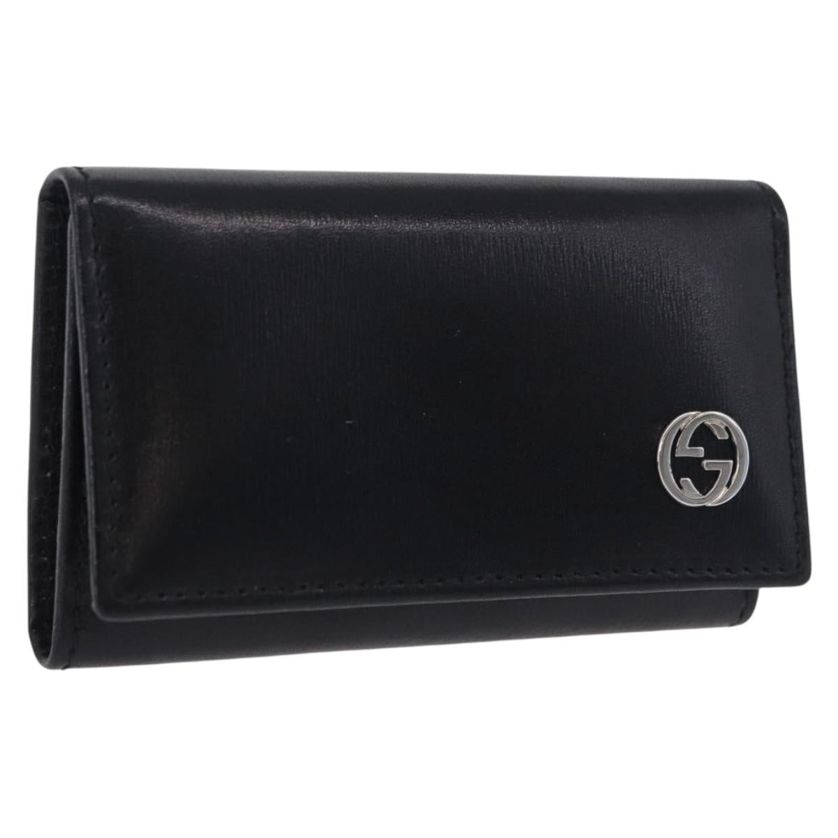GUCCI Interlocking Key Case Leather Black Silver 115225 Auth am12352V