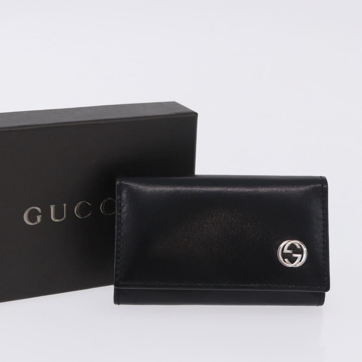 GUCCI Interlocking Key Case Leather Black Silver 115225 Auth am12352V