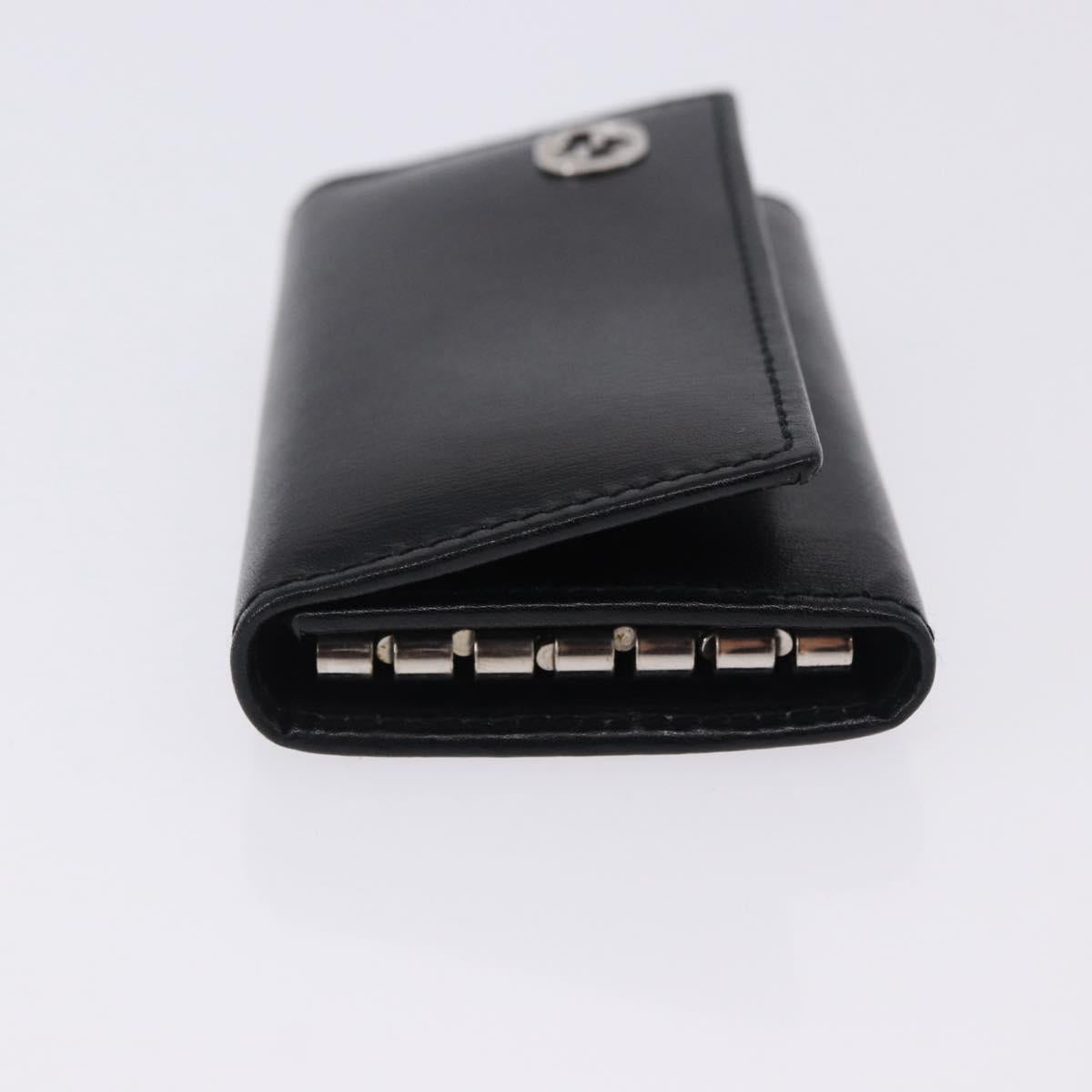 GUCCI Interlocking Key Case Leather Black Silver 115225 Auth am12352V