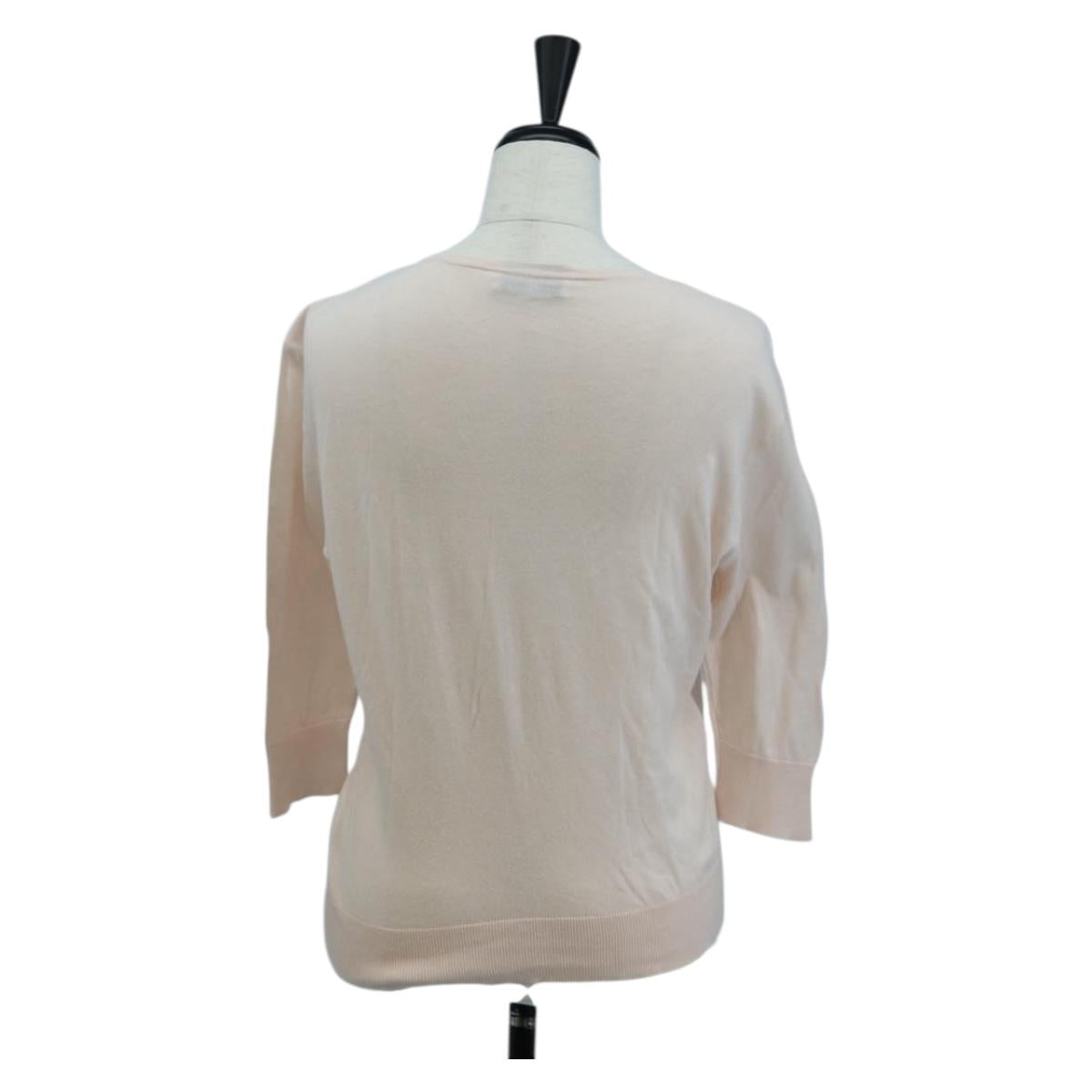 CHANEL CC 3/4 Sleeve Top Cotton Pink CC Auth am12359V