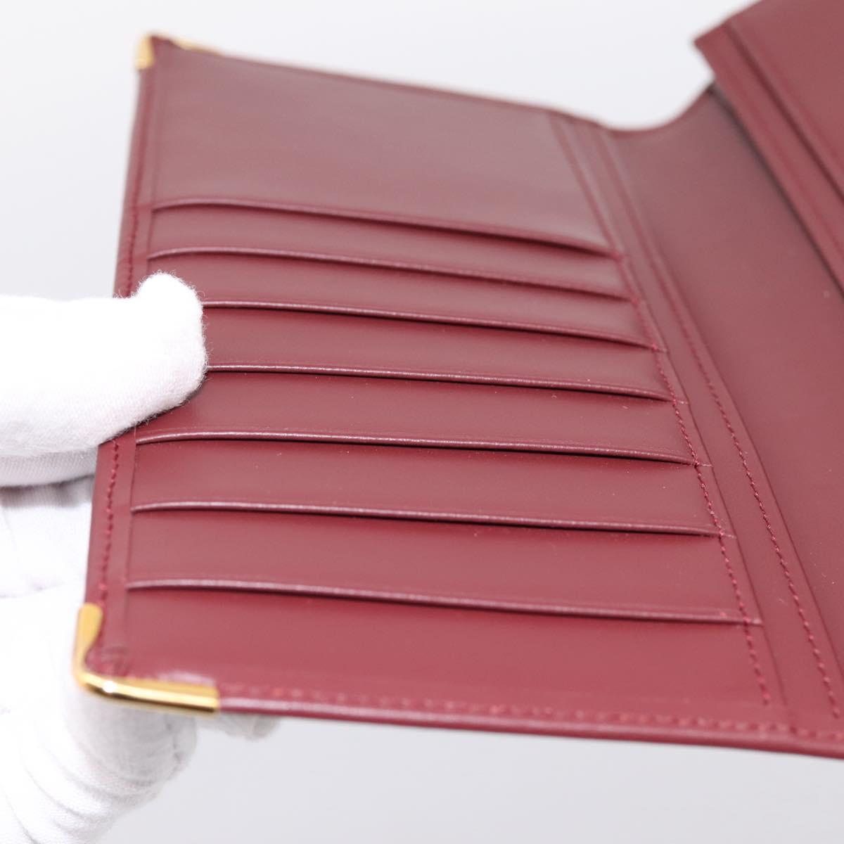 CARTIER Must Line Long Wallet Leather Bordeaux Gold Auth am12366V
