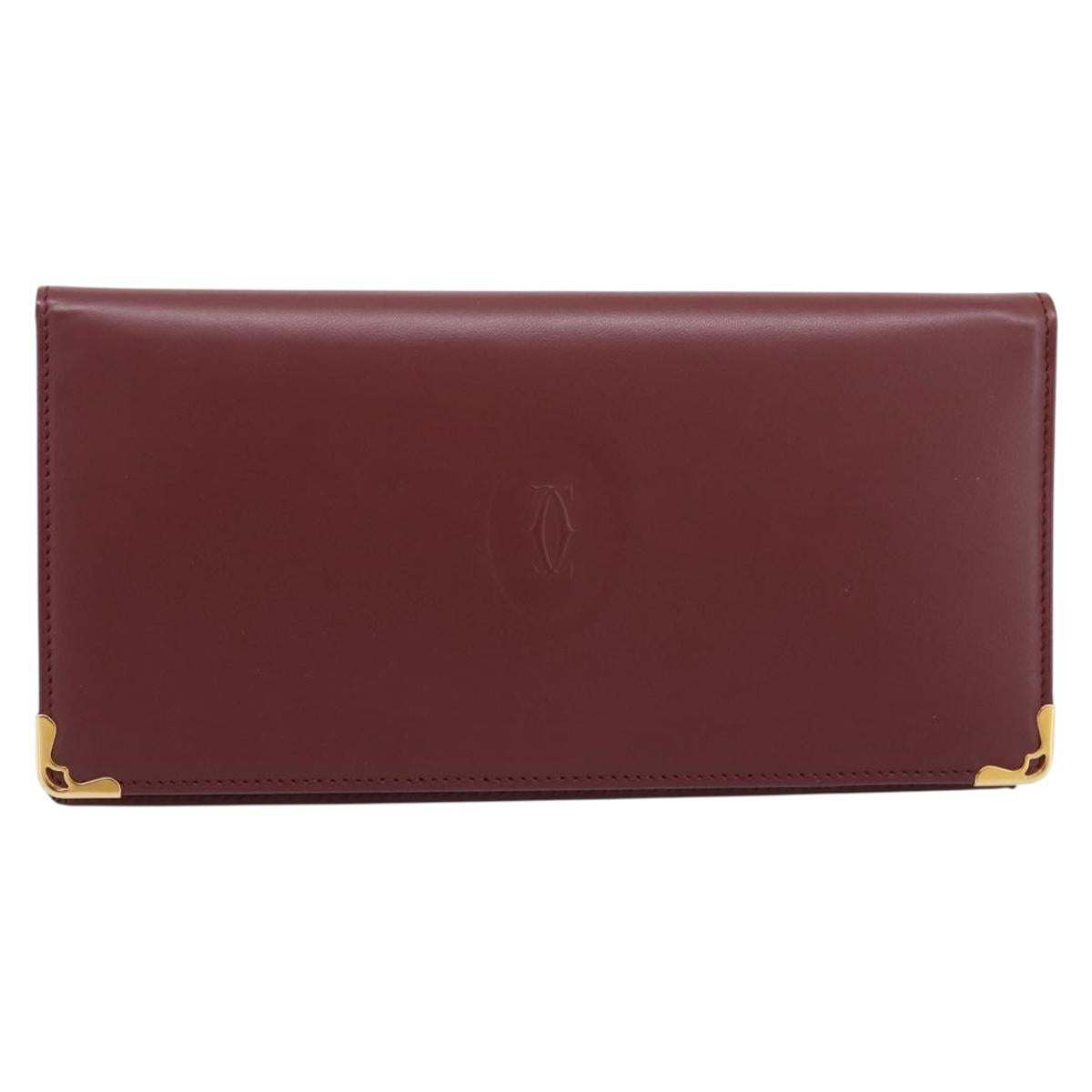 CARTIER Must Line Long Wallet Leather Bordeaux Gold Auth am12366V