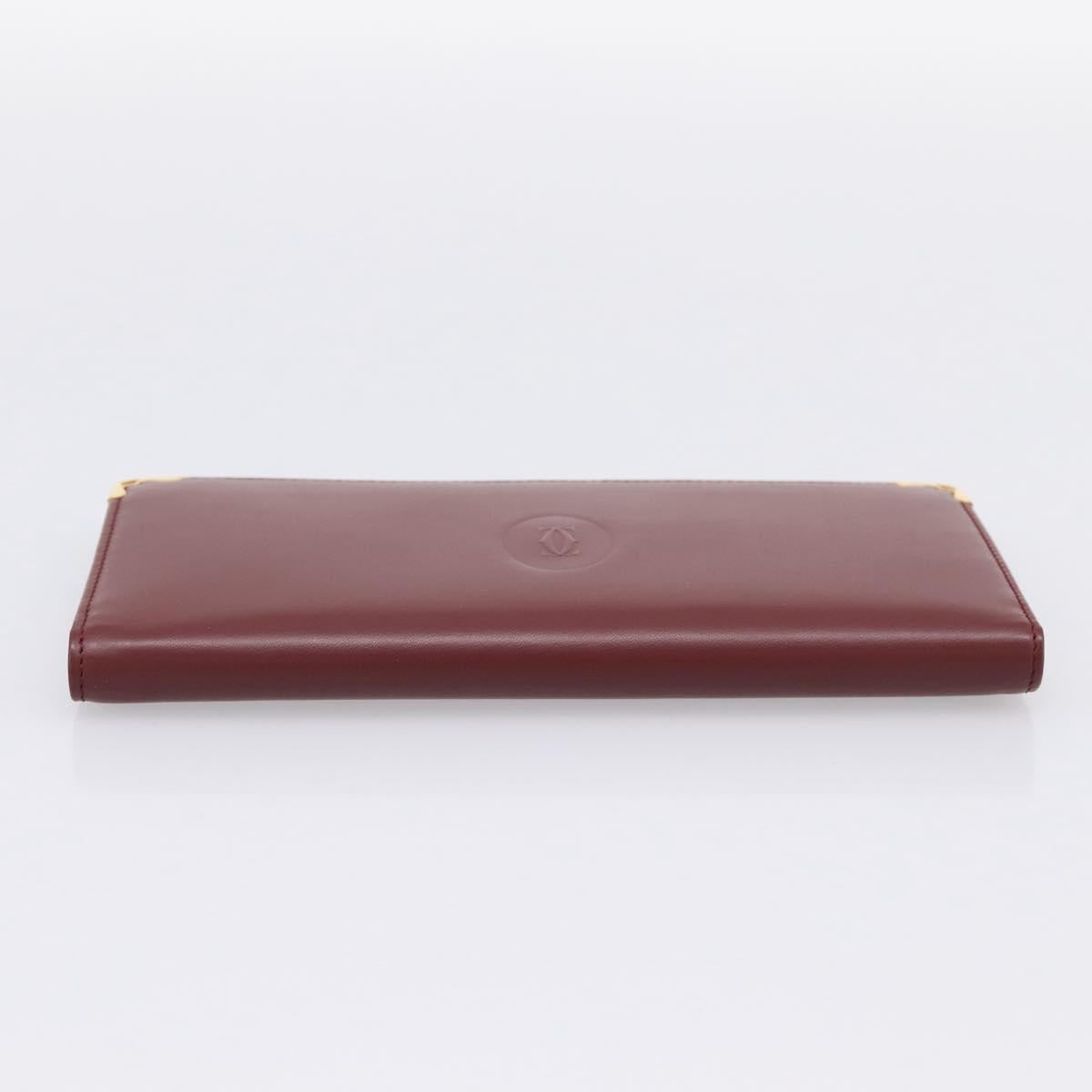 CARTIER Must Line Long Wallet Leather Bordeaux Gold Auth am12366V