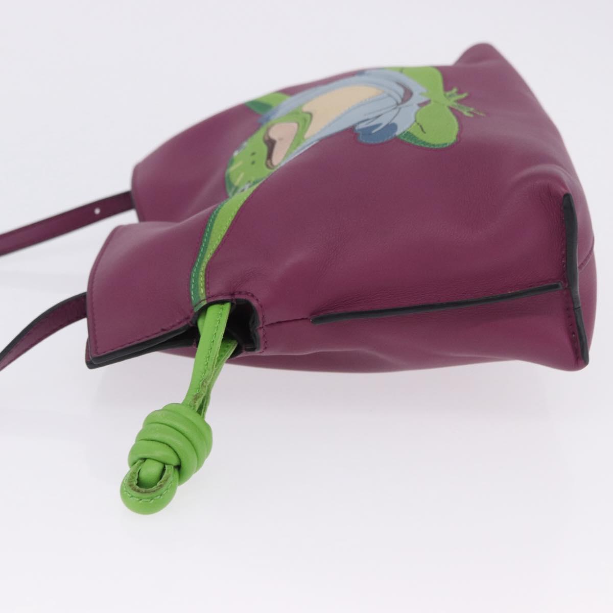 LOEWE x Ghibli Aogaeru Flamenco Clutch Mini Leather Purple Green Auth am12369SM