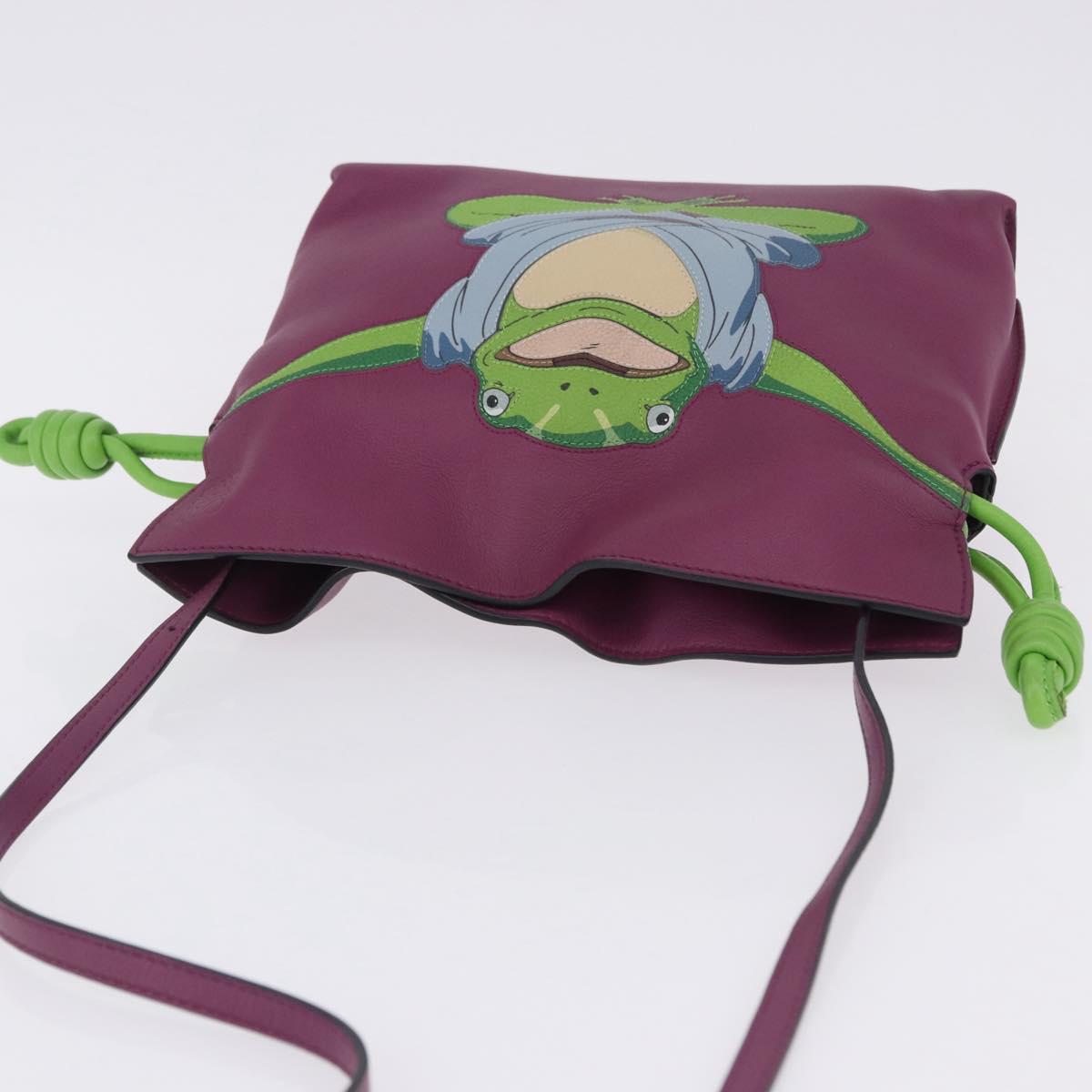 LOEWE x Ghibli Aogaeru Flamenco Clutch Mini Leather Purple Green Auth am12369SM