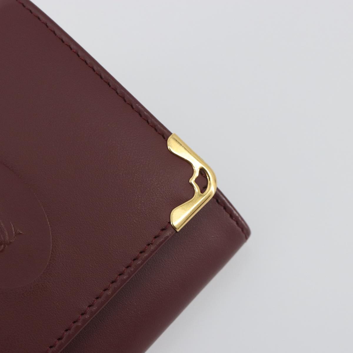 CARTIER Must Line Coin Purse Leather Bordeaux Gold Tone Auth am12371V
