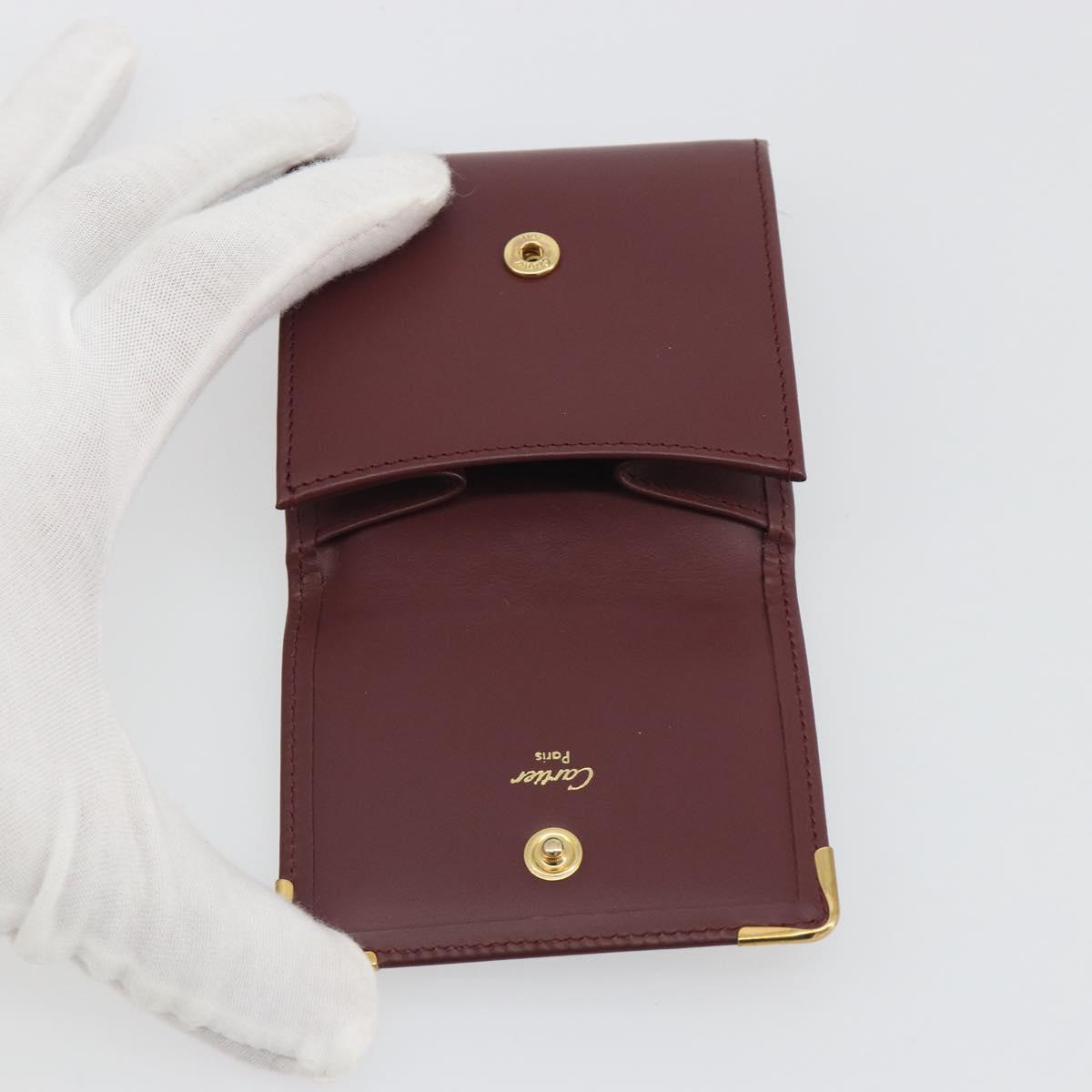 CARTIER Must Line Coin Purse Leather Bordeaux Gold Tone Auth am12371V