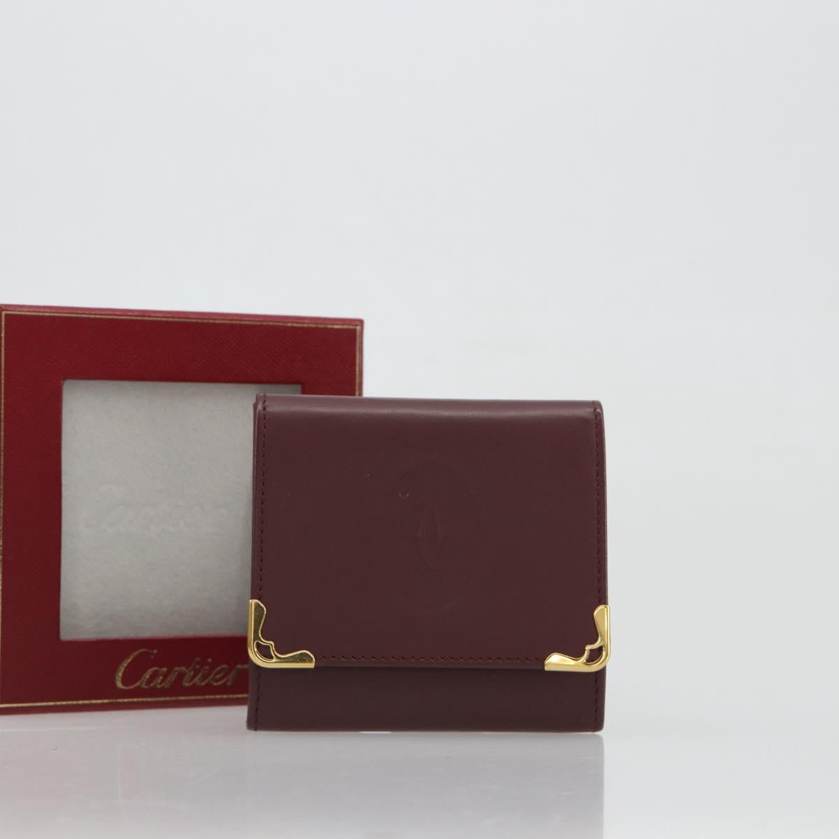CARTIER Must Line Coin Purse Leather Bordeaux Gold Tone Auth am12371V