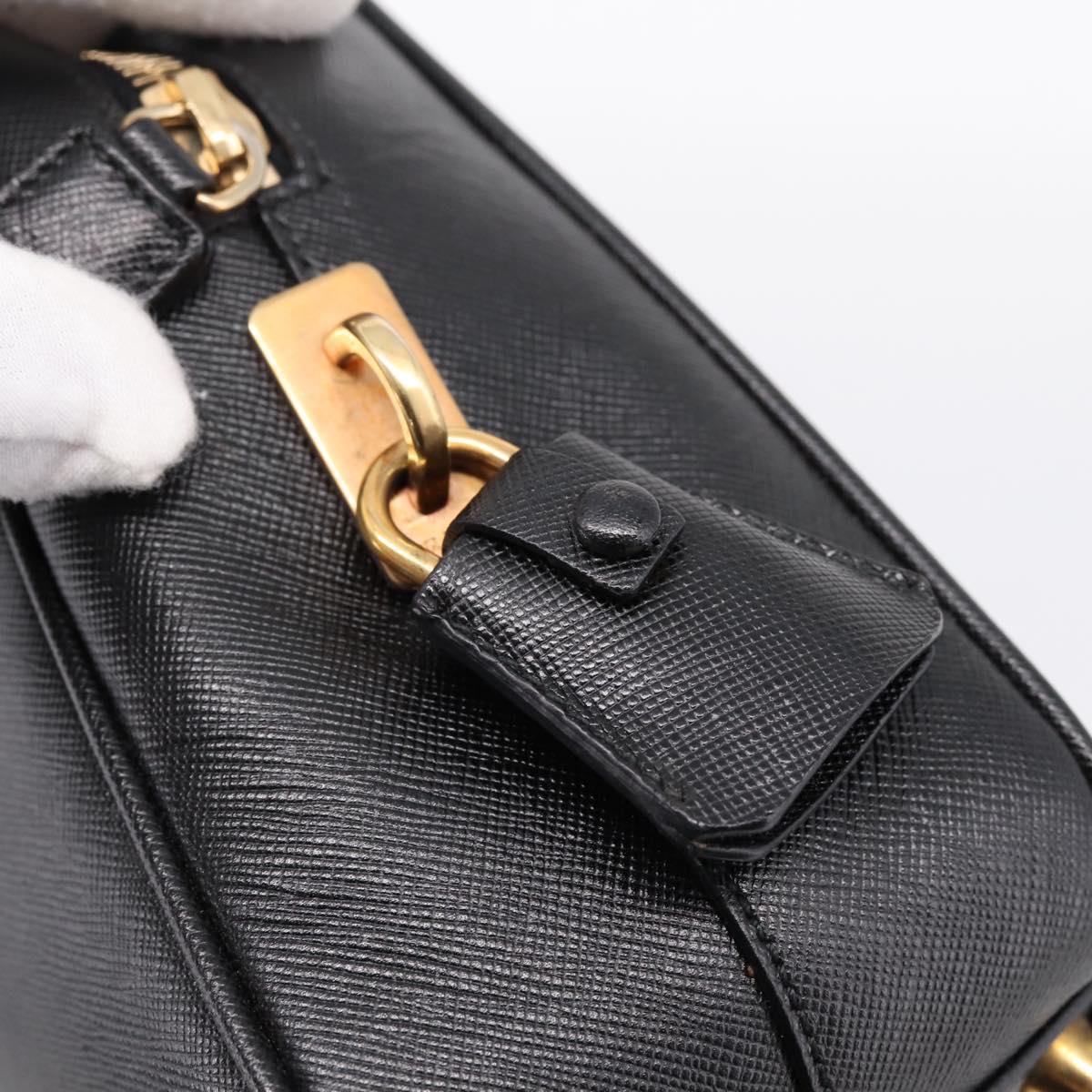 PRADA Hand Bag Saffiano Black Gold Tone Auth am12372SAM