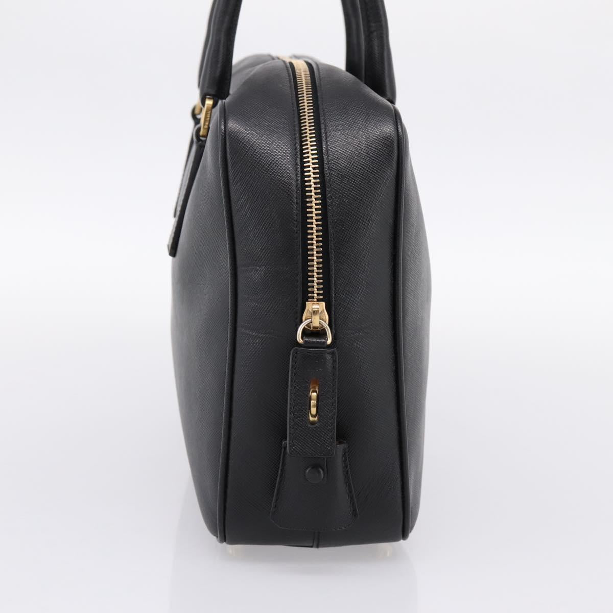 PRADA Hand Bag Saffiano Black Gold Tone Auth am12372SAM