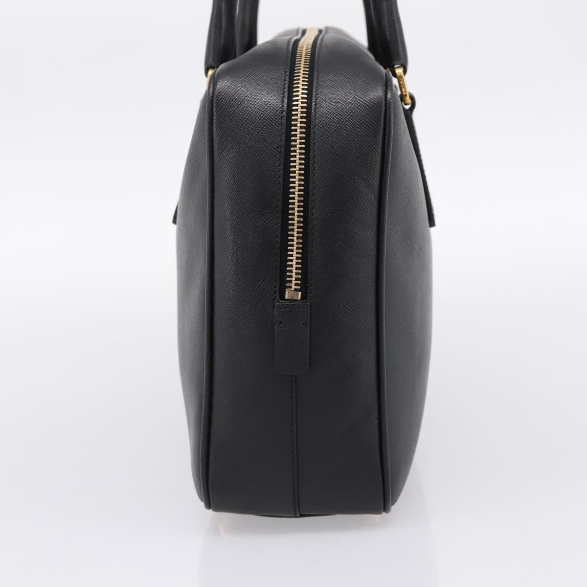 PRADA Hand Bag Saffiano Black Gold Tone Auth am12372SAM
