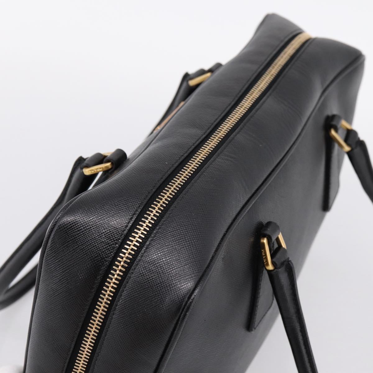 PRADA Hand Bag Saffiano Black Gold Tone Auth am12372SAM