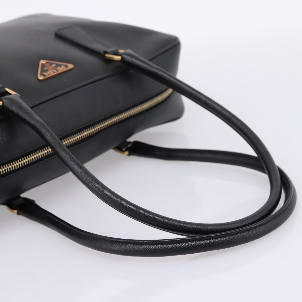 PRADA Hand Bag Saffiano Black Gold Tone Auth am12372SAM