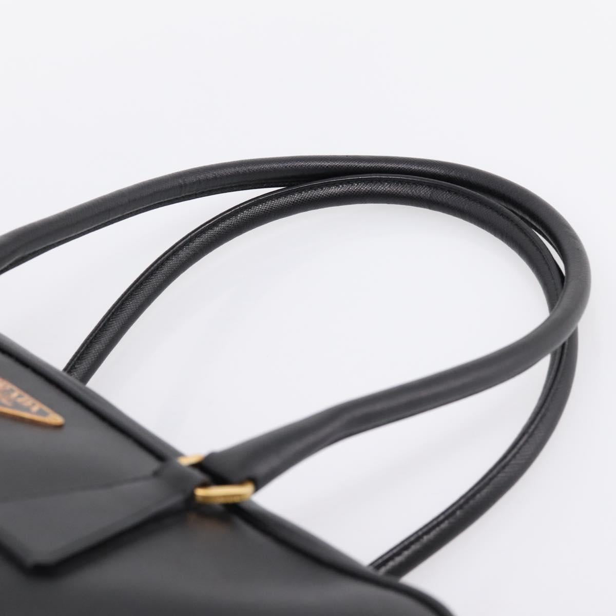 PRADA Hand Bag Saffiano Black Gold Tone Auth am12372SAM