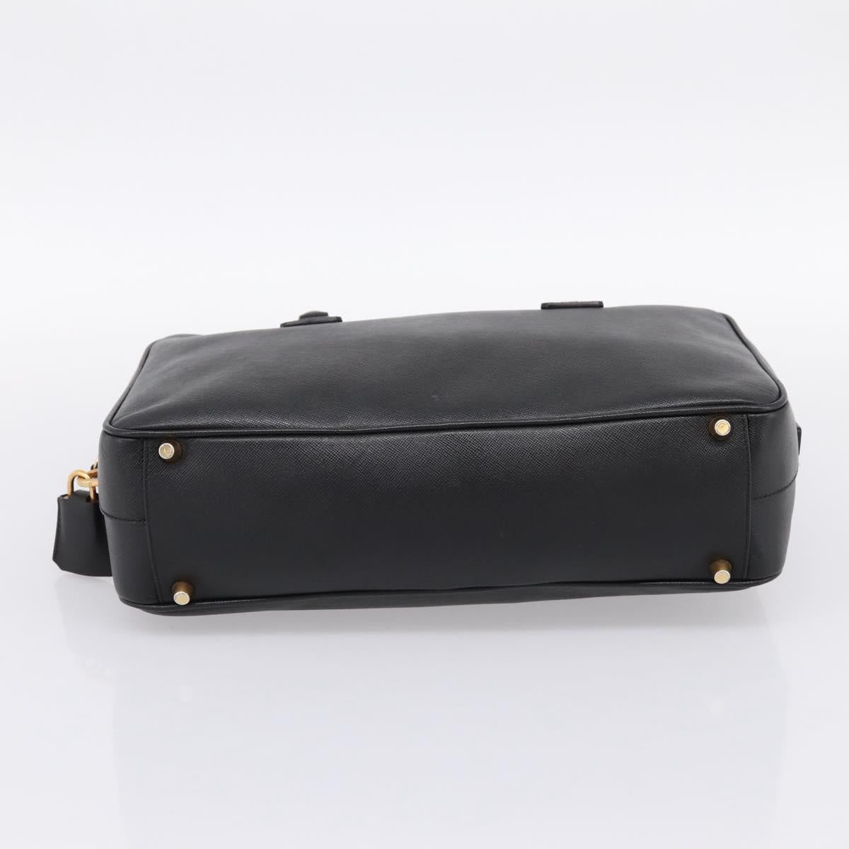 PRADA Hand Bag Saffiano Black Gold Tone Auth am12372SAM