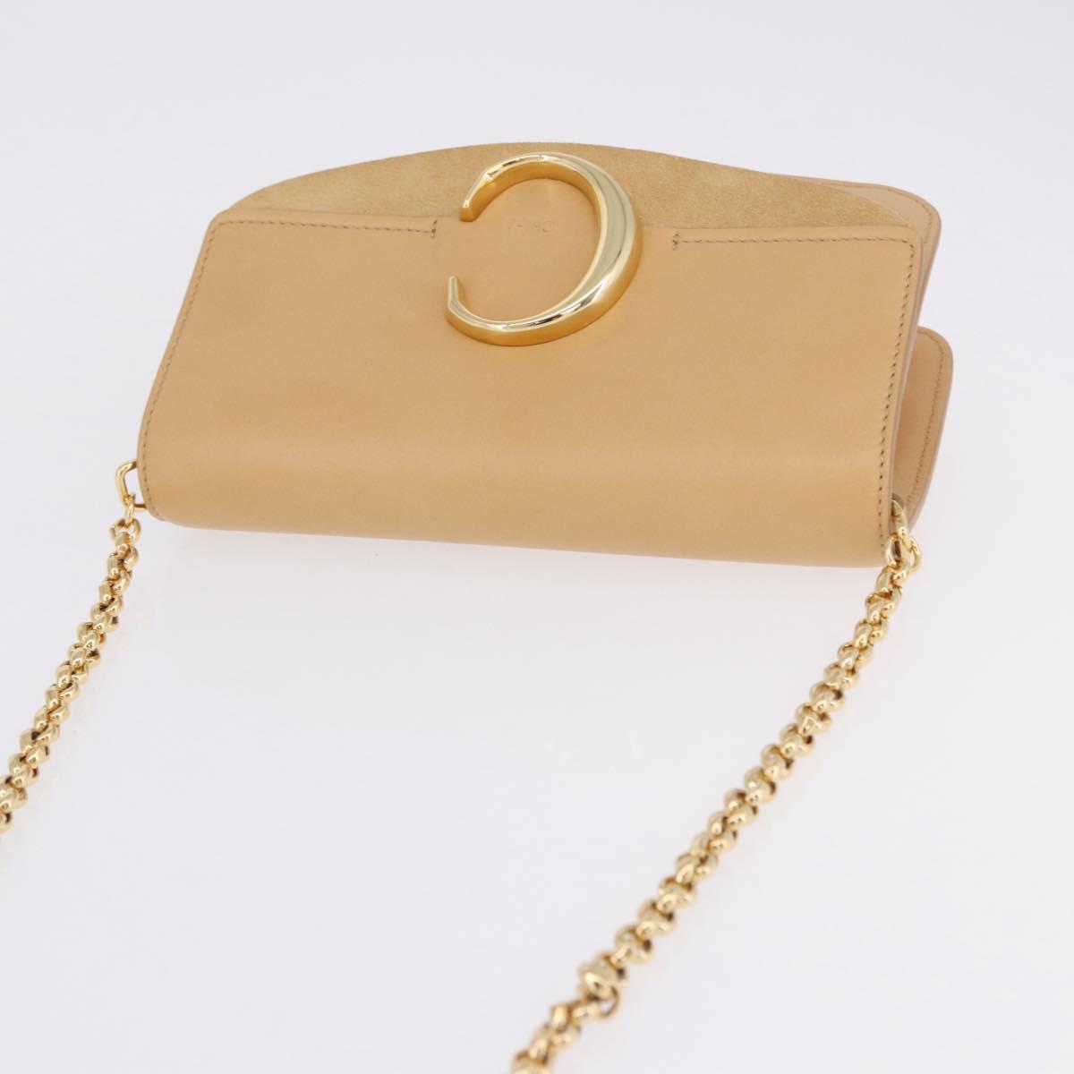 Chloe C Chain Shoulder Bag Leather Beige Gold Tone Auth am12374V
