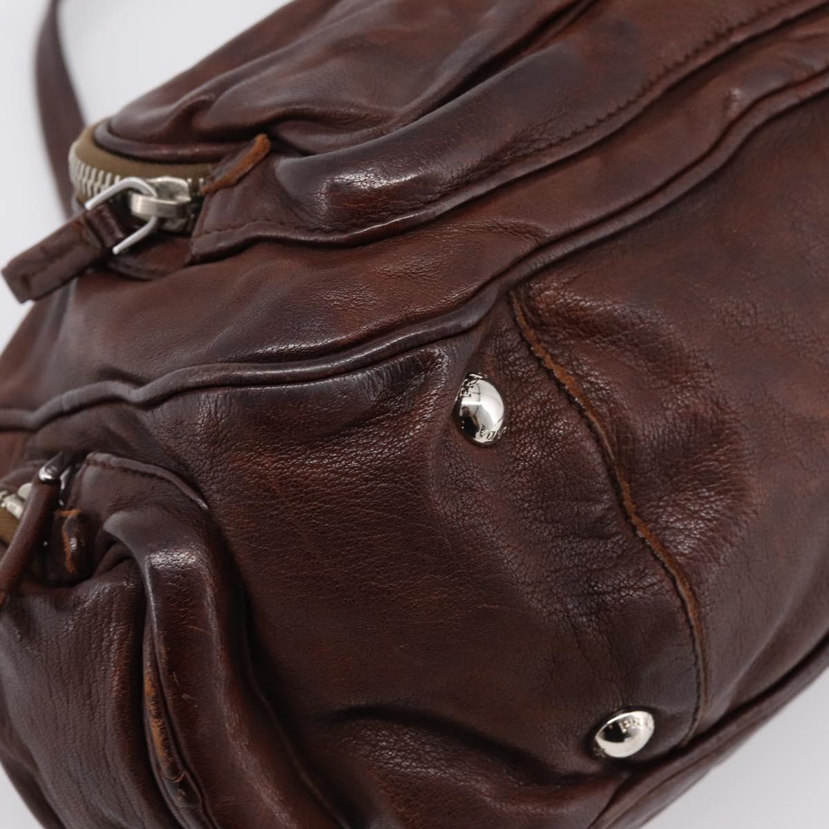 PRADA Hand Bag Leather Brown Silver BR2804 Auth am12375V