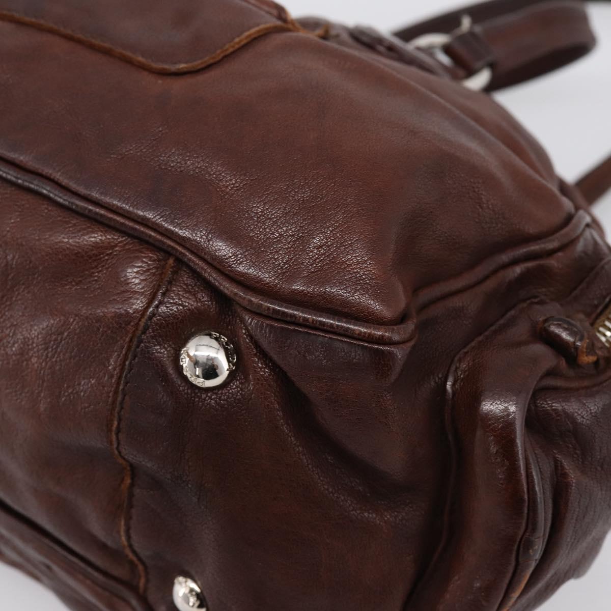 PRADA Hand Bag Leather Brown Silver BR2804 Auth am12375V