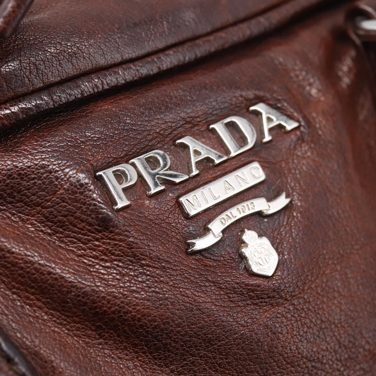 PRADA Hand Bag Leather Brown Silver BR2804 Auth am12375V
