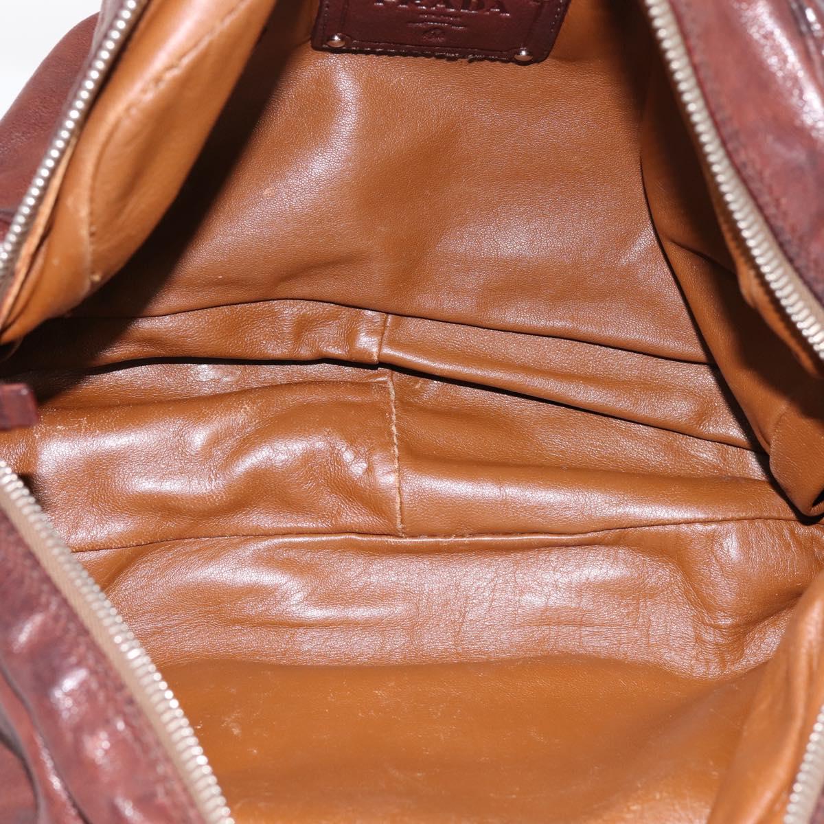 PRADA Hand Bag Leather Brown Silver BR2804 Auth am12375V