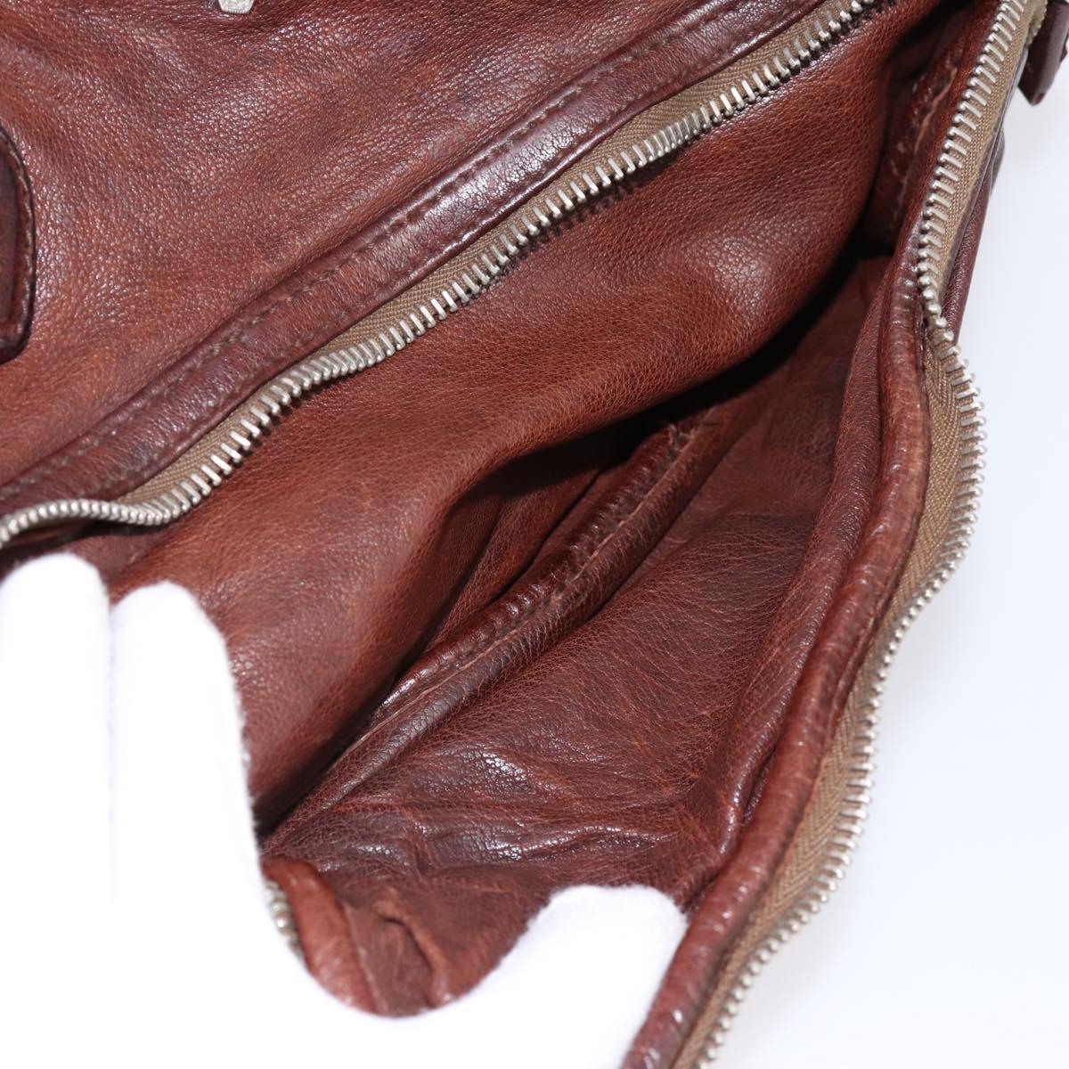 PRADA Hand Bag Leather Brown Silver BR2804 Auth am12375V