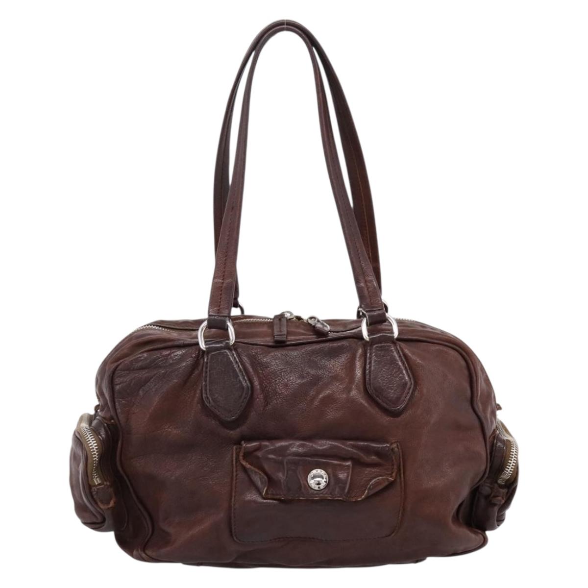 PRADA Hand Bag Leather Brown Silver BR2804 Auth am12375V