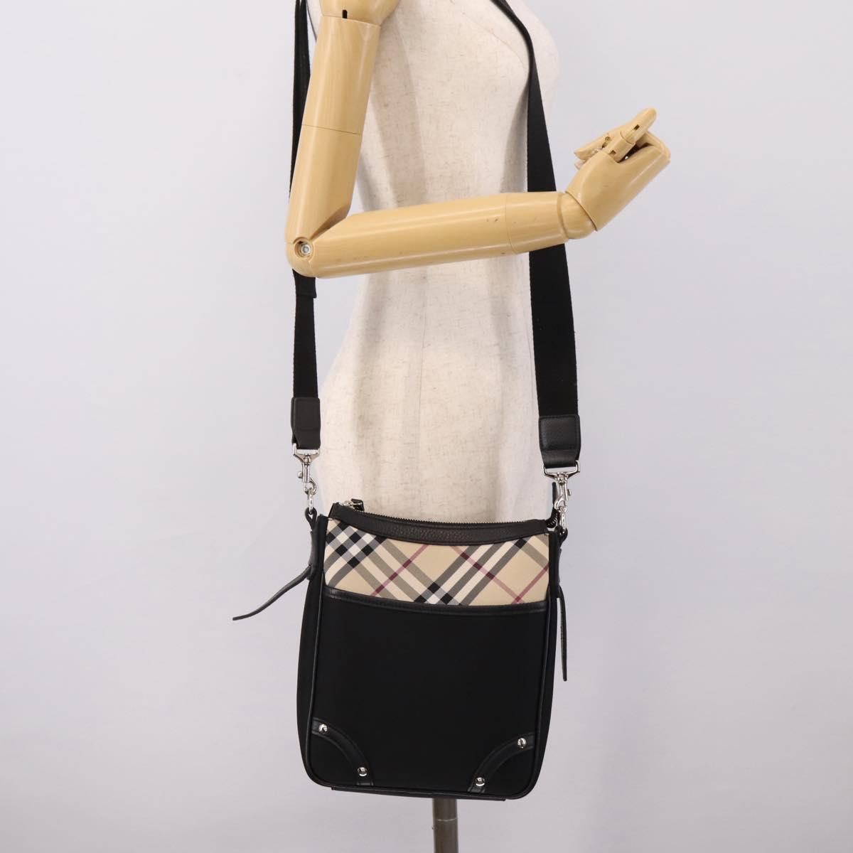 BURBERRY Nova Check Shoulder Bag Canvas Black Beige Auth am12376V