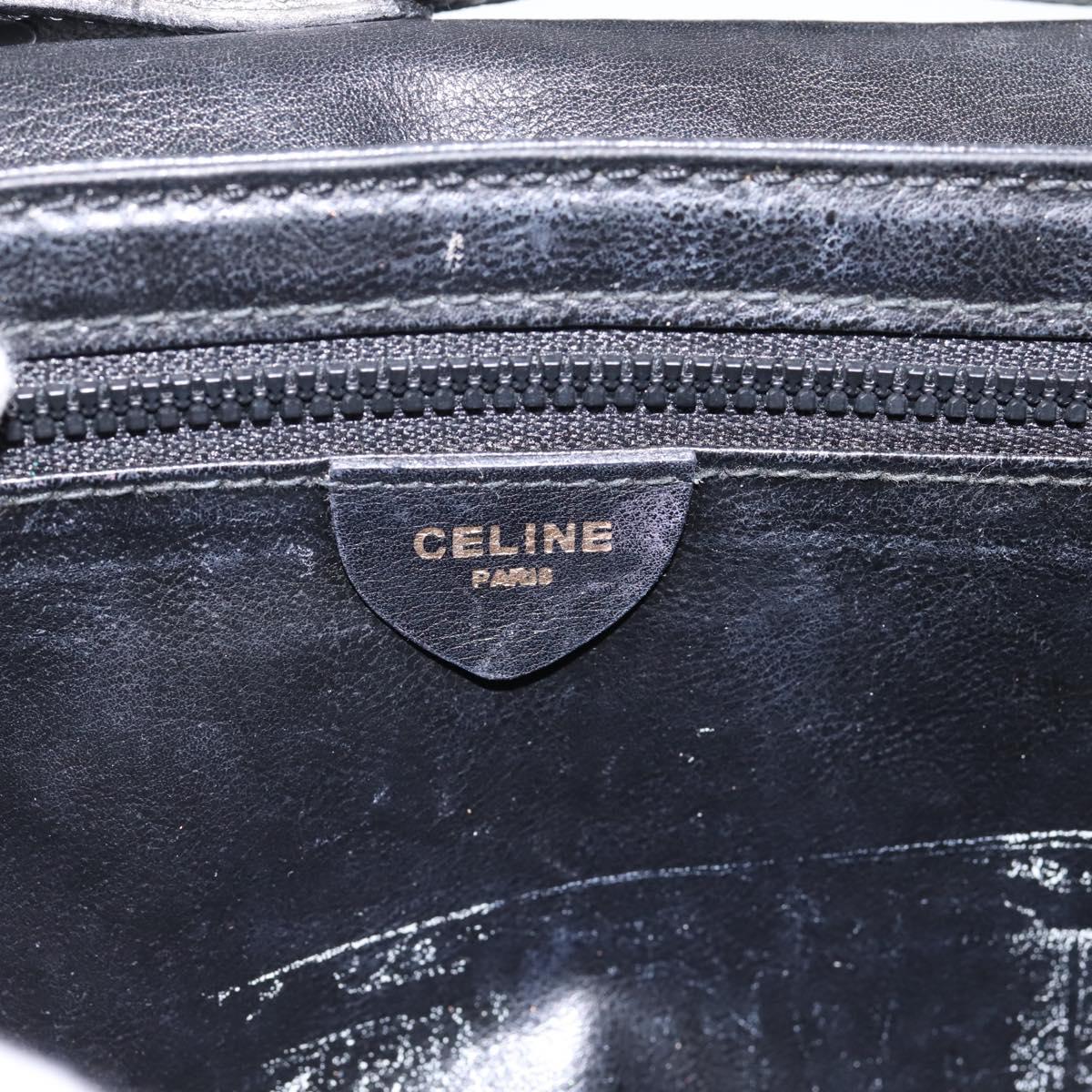 CELINE Circle Shoulder Bag Leather Black Gold Tone Auth am12378A