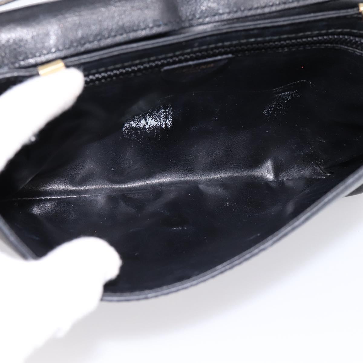 CELINE Circle Shoulder Bag Leather Black Gold Tone Auth am12378A