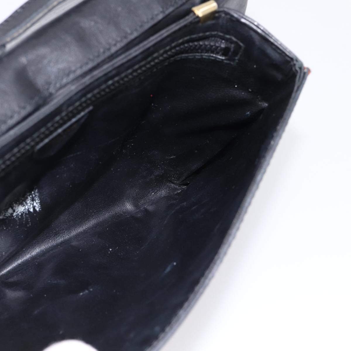 CELINE Circle Shoulder Bag Leather Black Gold Tone Auth am12378A