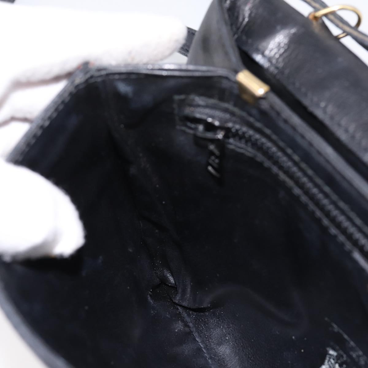 CELINE Circle Shoulder Bag Leather Black Gold Tone Auth am12378A