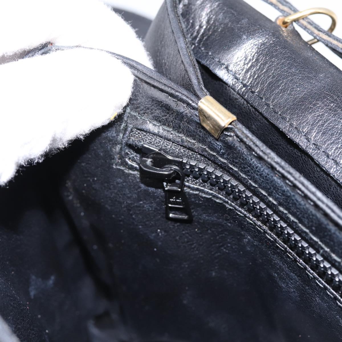 CELINE Circle Shoulder Bag Leather Black Gold Tone Auth am12378A