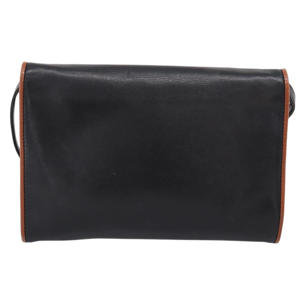 CELINE Circle Shoulder Bag Leather Black Gold Tone Auth am12378A
