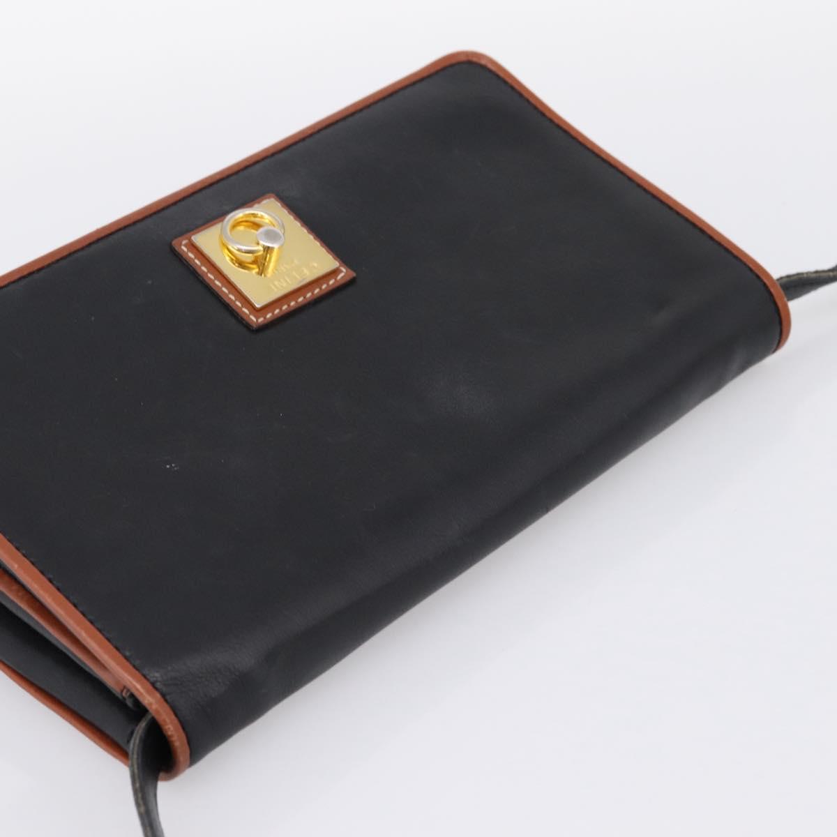 CELINE Circle Shoulder Bag Leather Black Gold Tone Auth am12378A
